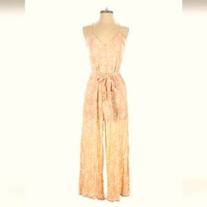 Zara Peach and White Daisy Jumpsuit Size Small
